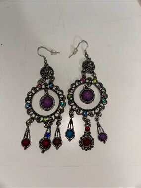 Boho Multicolor Dangle Earrings - Silver-Tone